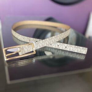 Michael Kors Beige Patterned Belt with Gold Buckle